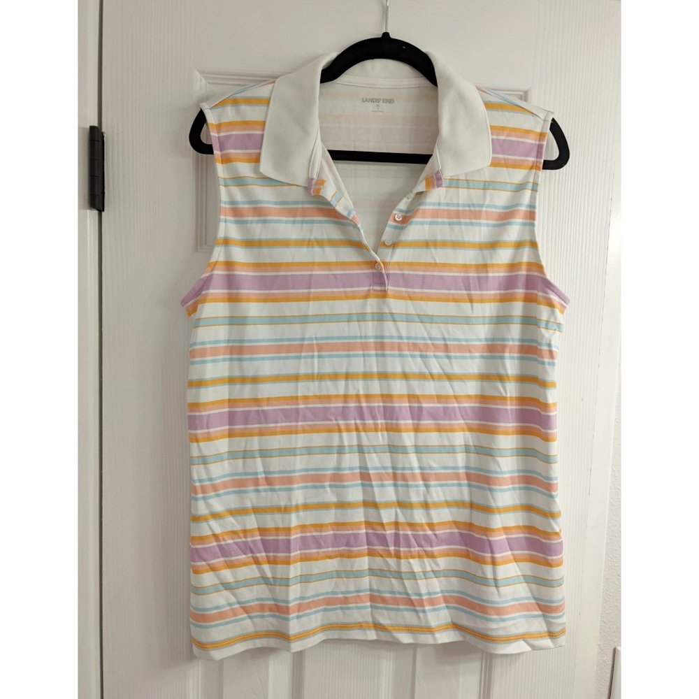 Lands' End Striped Sleeveless Blouse -- XL
